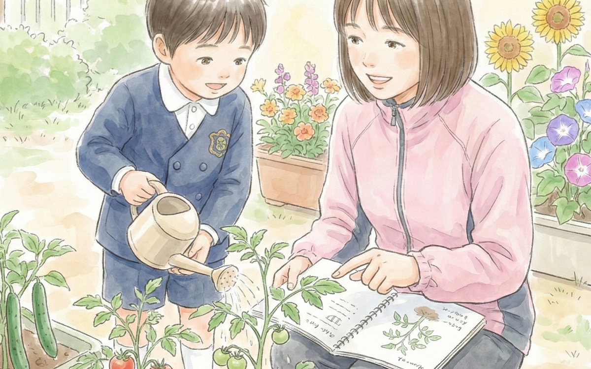 水やりと観察のイラスト